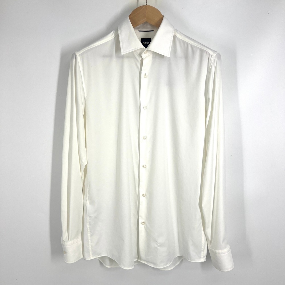 Hugo Boss Performance Slim Fit Dress Shirt White Stretch Mens 15.5 M Hank Kent